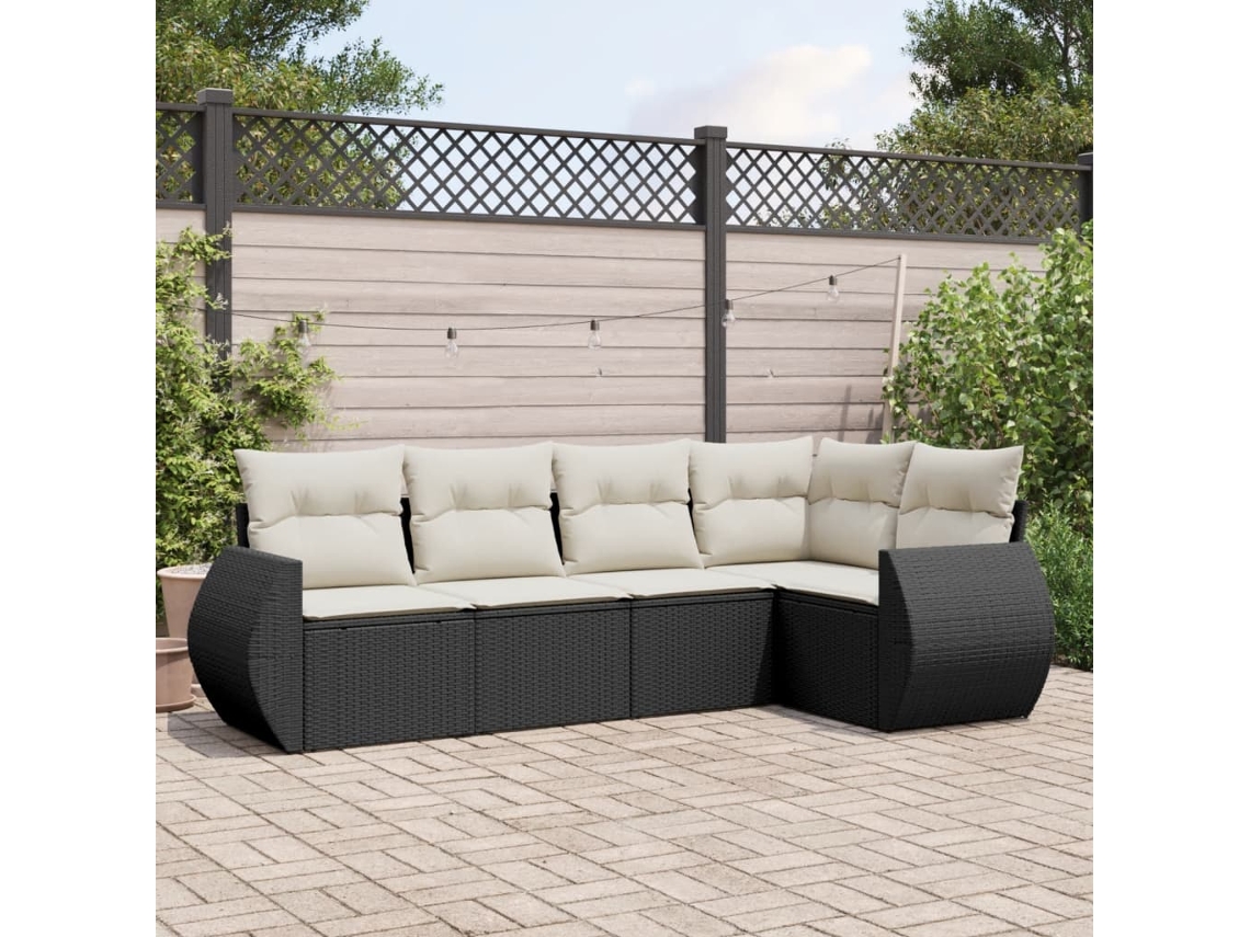 Conjunto de 5 sofás de jardín con cojines de mimbre sintético negro, Dkd Home Decor