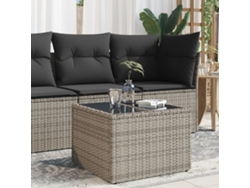 Mesa de Jardín Mesa de Exterior con Tapa de Cristal 55x55x37 cm Mimbre Pe Gris Lovely Home