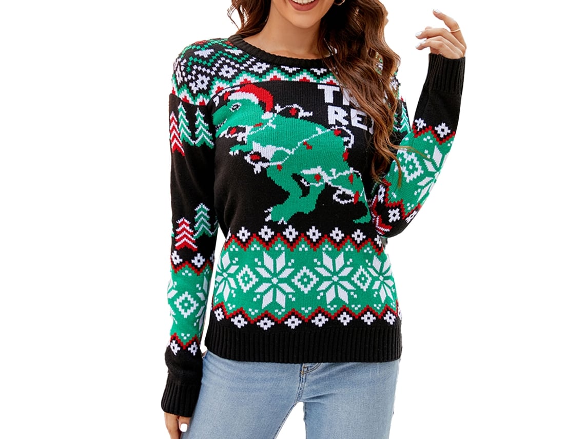 Rebe-suéter De Natal De Manga Longa Com Gola Redonda Para Mulher, Suéter Casual De Natal Dinossauro A1043 Tamanho Xl