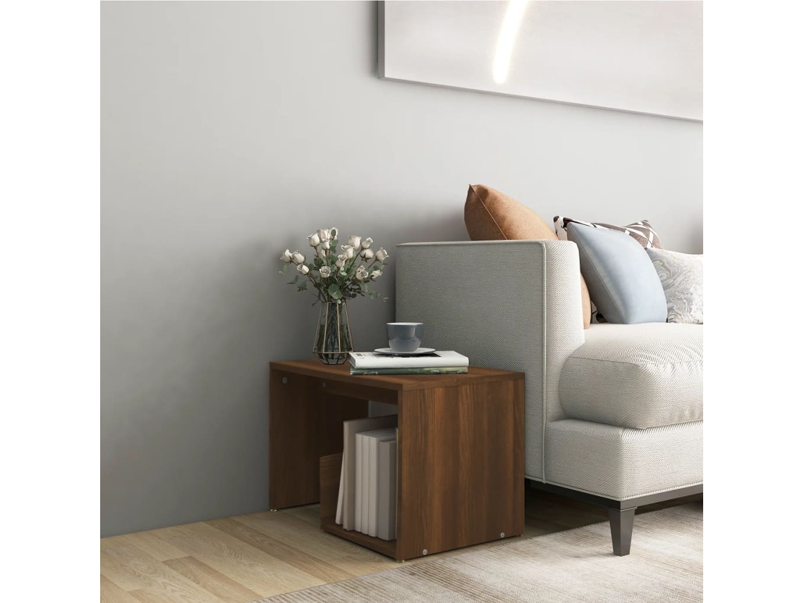 Mesa Auxiliar | Mesa Lateral Madera Contrachapada Roble Marrón 59x36x38 Cm
