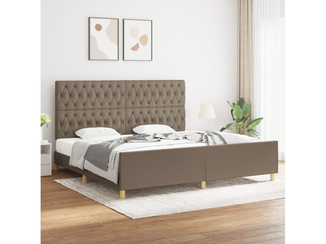 Estructura De Cama Con Cabecero De Tela Gris Taupe 200x200 Cm