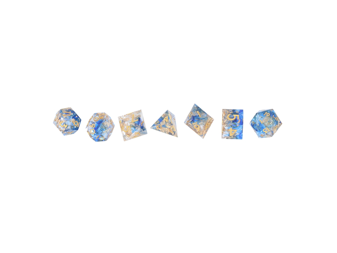 Ats-set De 7 Dados De Resina Poliedricos Con Números Claros Para Juegos De Rol, Regalo Exquisito Azul+oro