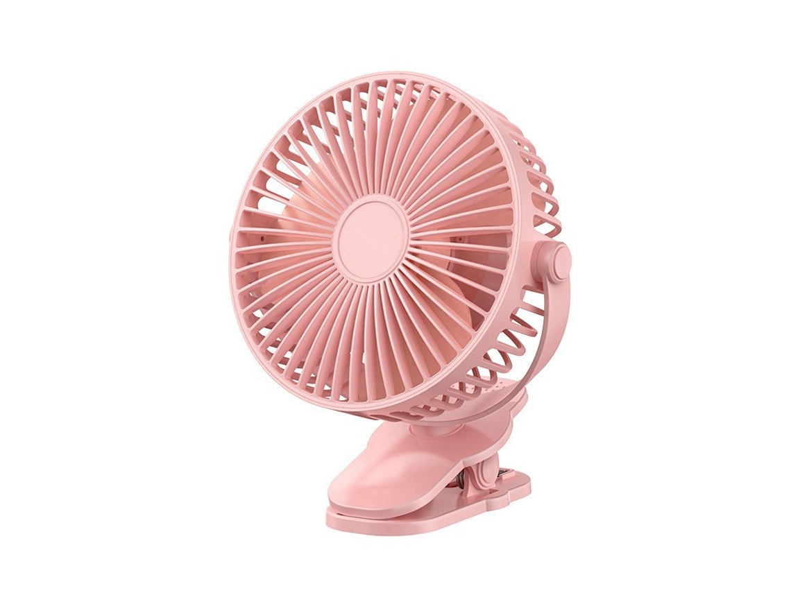 Ventilador portátil con clip, a batería, giratorio 360°, 3 velocidades, color rosa