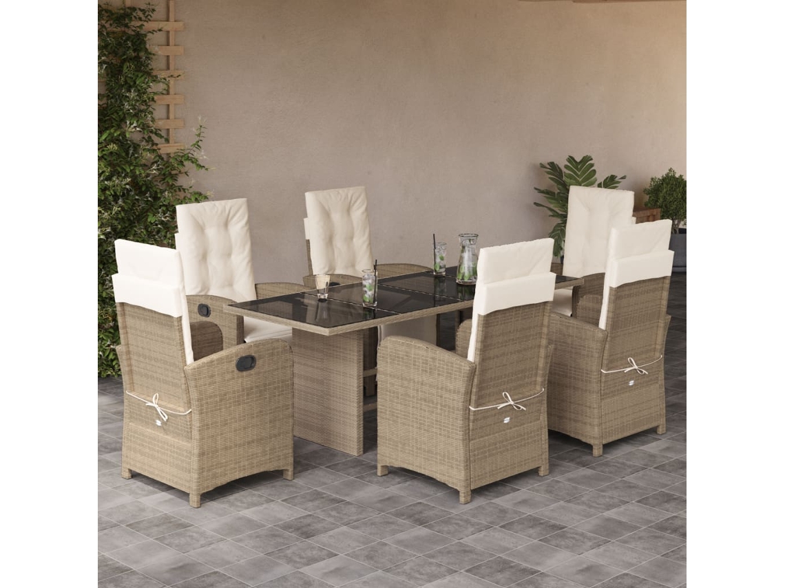 Juego de comedor de jardín de 7 piezas con cojines de mimbre beige de DKD Home Decor