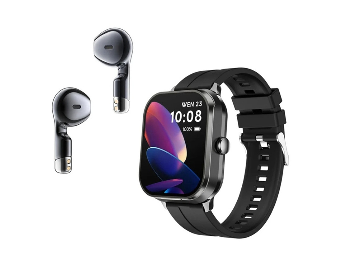 Reloj inteligente TWS 2 en 1 con auriculares, llamadas Bluetooth, reloj deportivo, control de la frecuencia cardíaca y la salud, color negro Yizhood