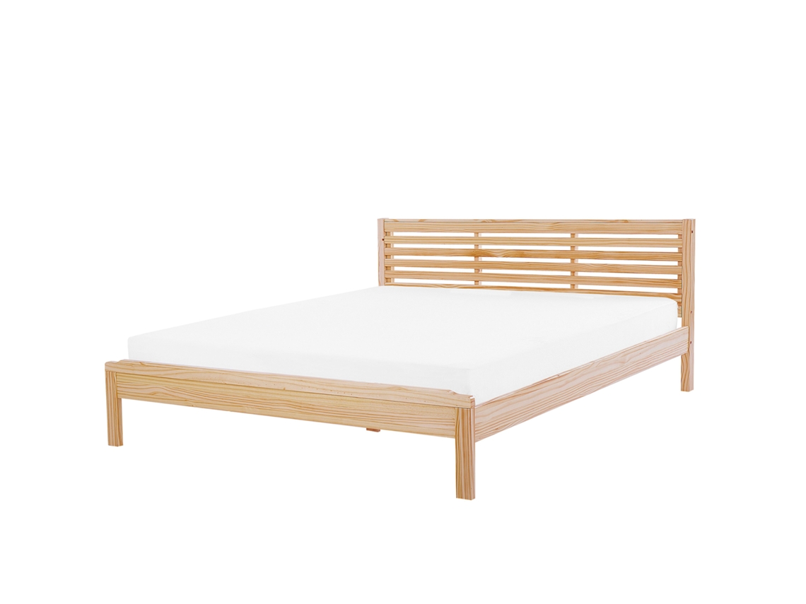 Cama con somier BELIANI Carnac de Madera de caucho Madera clara 185x209x90