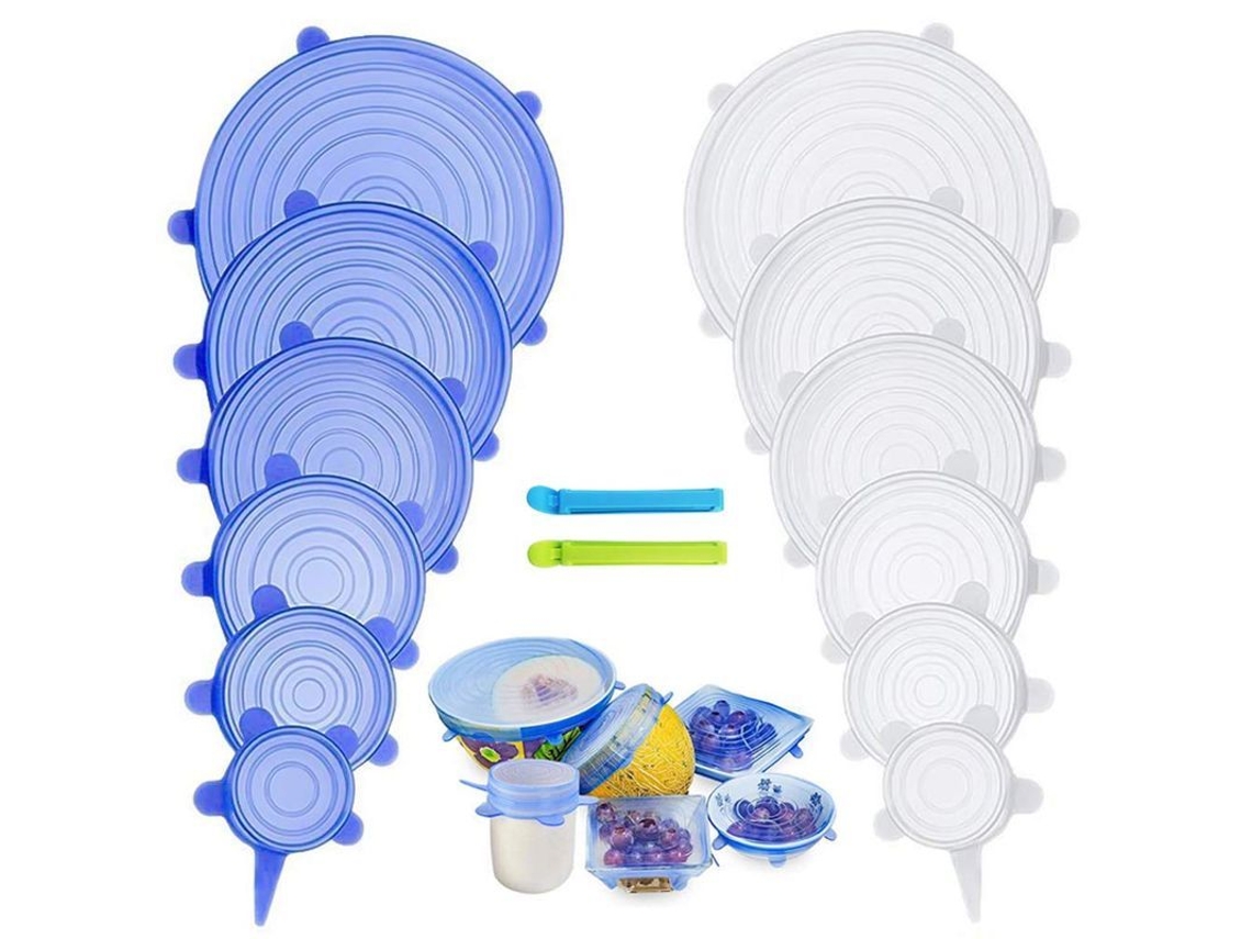 Tapas de silicona reutilizables Rebe-12 para alimentos y platos, elásticas, aptas para uso alimentario.