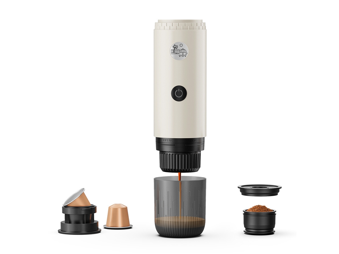 Cafetera eléctrica portátil Eifson, 2 en 1 para café molido y cápsulas (blanca)