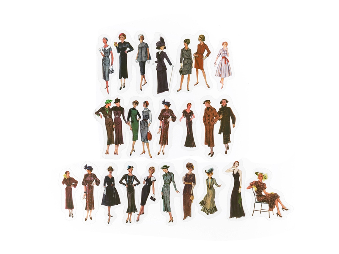 40 Pegatinas De Chicas Vintage Retro Para Scrapbooking Diy Aesthetic Con Fondo Transparente Pet
