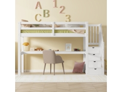 Cama Alta 90x200 Cm - Cama Infantil Con Cajones De Almacenamiento Y Escritorio Bajo La Cama - Blanco