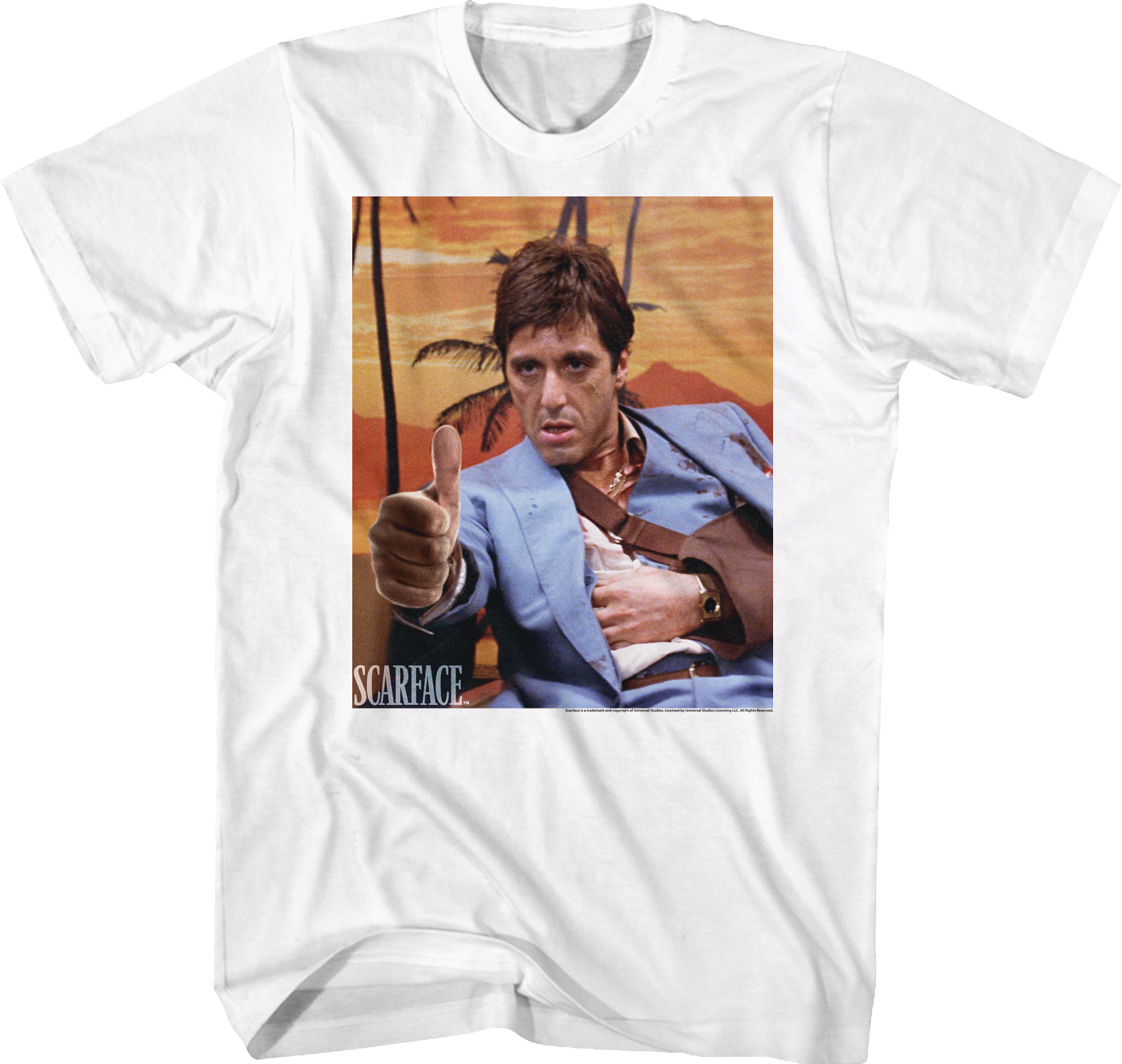 Camiseta Unisexo DEEPSTONE Tony Montana Thumbs Up Scarface Blanco (L)