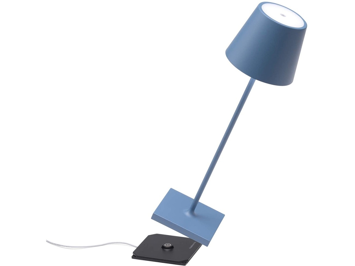 Lámpara de Mesa LED Poldina Pro Blu Avio recargable y regulable ZAFFERANO