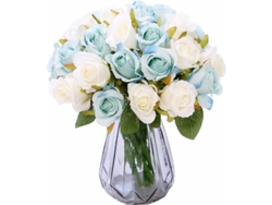 Ramo De Rosas Artificiales De Seda De 24 Cabezas Para Bodas En Casa (2 Paquetes: Azul Y Blanco)