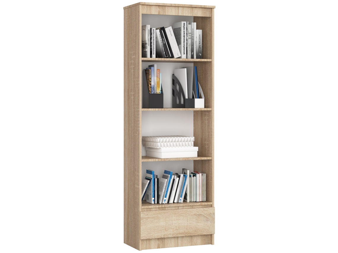 Librería Akord R60 Roble Sonoma 60 Cm 1 Cajón Frente En Color Roble Sonoma 4 Estantes 60x35x180 Cm