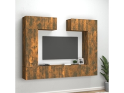 Pack Muebles de Armario Tv 6 Pzs Madera Procesada Roble Ahumado