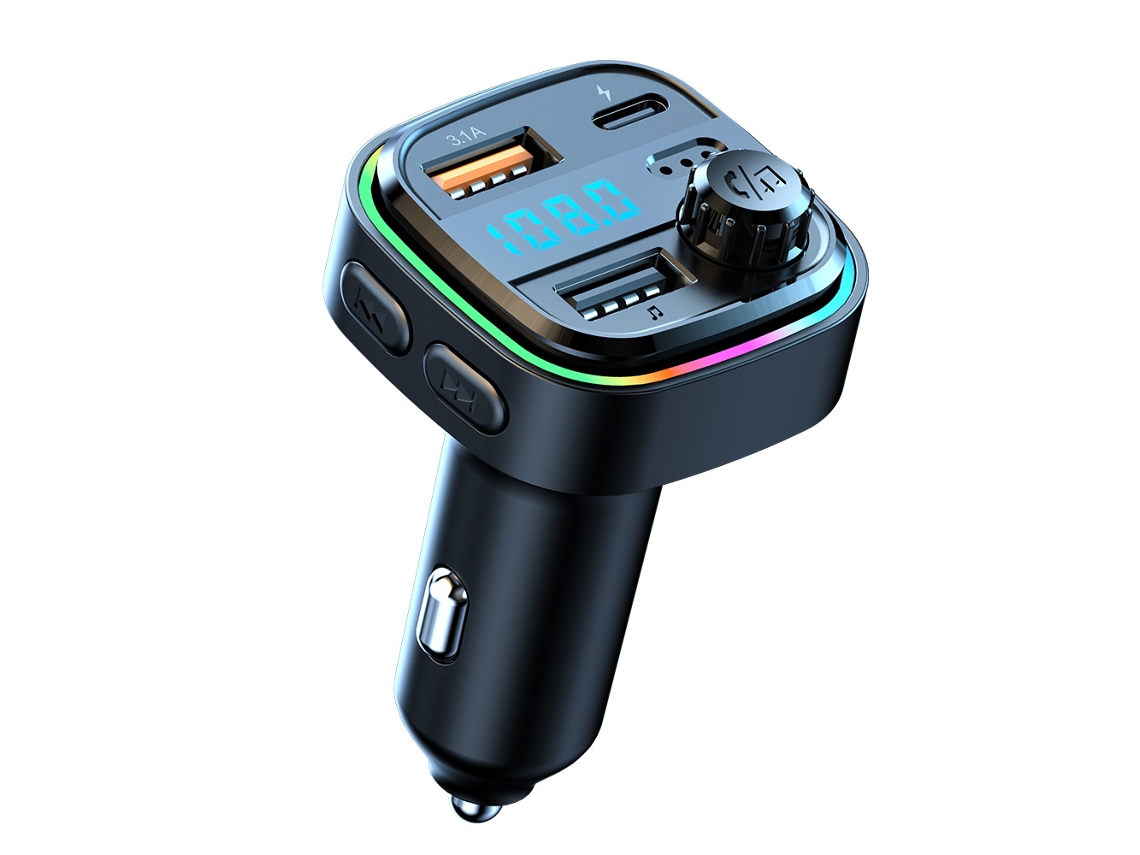 Transmisor Fm Coche, Mp3 Usb, Usb C 3.1a, Carga Rápida, Cargador Inalámbrico, Manos Libres, Bt 5.0, Kit, Negro
