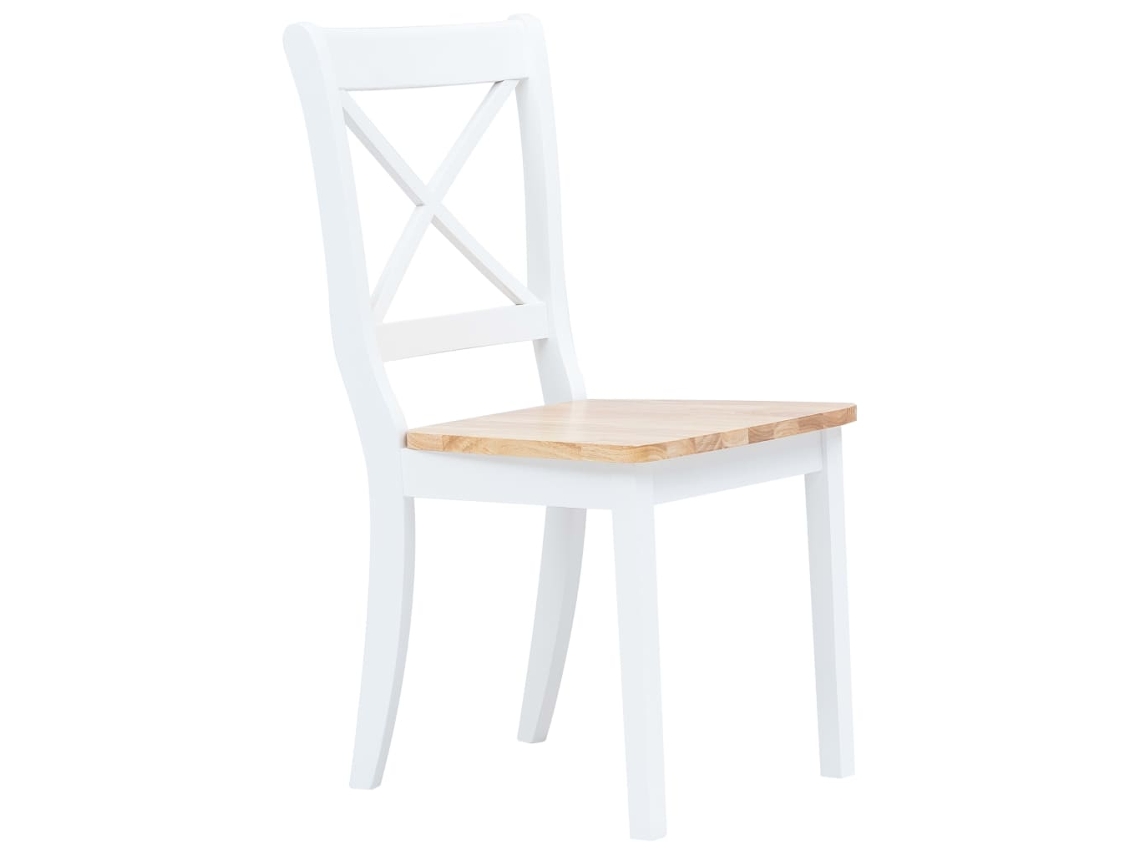4 sillas de comedor | Silla de comedor | Silla de cocina de madera maciza de caucho blanca/madera clara