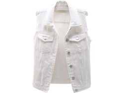 2026-10581-chaleco Vaquero Crop Mujer Sin Mangas Casual Deshilachado Con Botones Y Bolsillos Xwt Grande Blanco