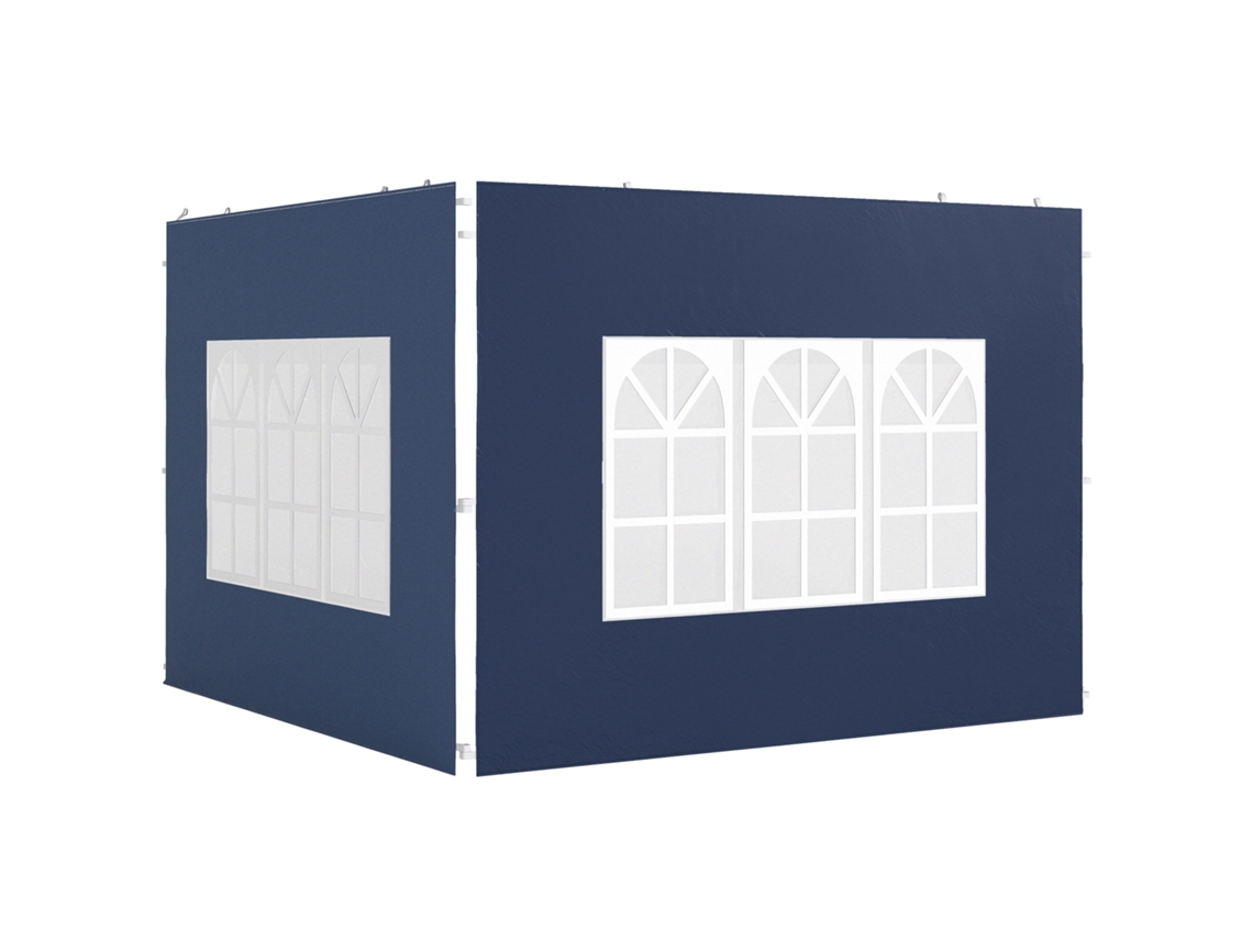 Paneles laterales impermeables para cenador de 3x3 x 3x6 m con ventana azul.