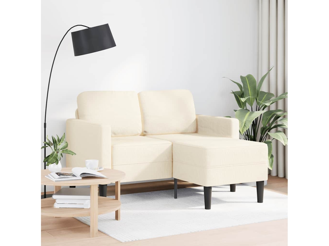 Sofá de 2 plazas HARLANV1 con chaise longue en forma de L, 125 cm, lino color crema.