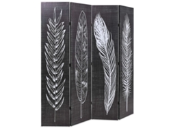 Biombo plegable | Biombo | Biombo con estampado de plumas 160x170 cm Blanco y negro