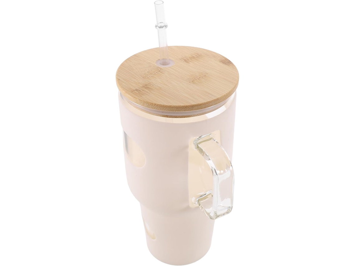 Vaso De Vidrio Con Tapa De Silicona Antideslizante, Fácil De Limpiar, 946 Ml (32 Oz).