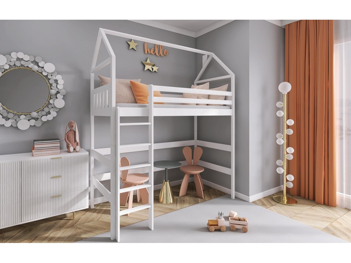 Cama Infantil FURNLUX Gloria (Blanco, Madera Maciza - 88X208X227 Cm / 80X200 Cm)