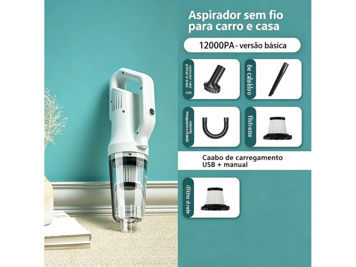 Aspiradora Inalámbrica Blanca Para El Hogar Y El Coche, Recargable, Con Gran Potencia De Succión.