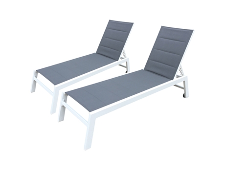 Lote De 2 Tumbonas Barbados En Textileno Color Gris Aluminio Color Blanco HAPPY GARDEN