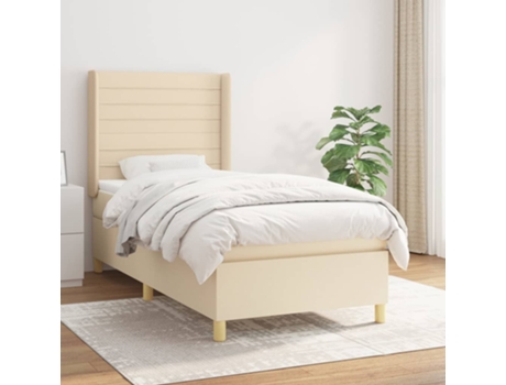 vidaXL Cama con somier y colchón 90x190 cm tela color crema