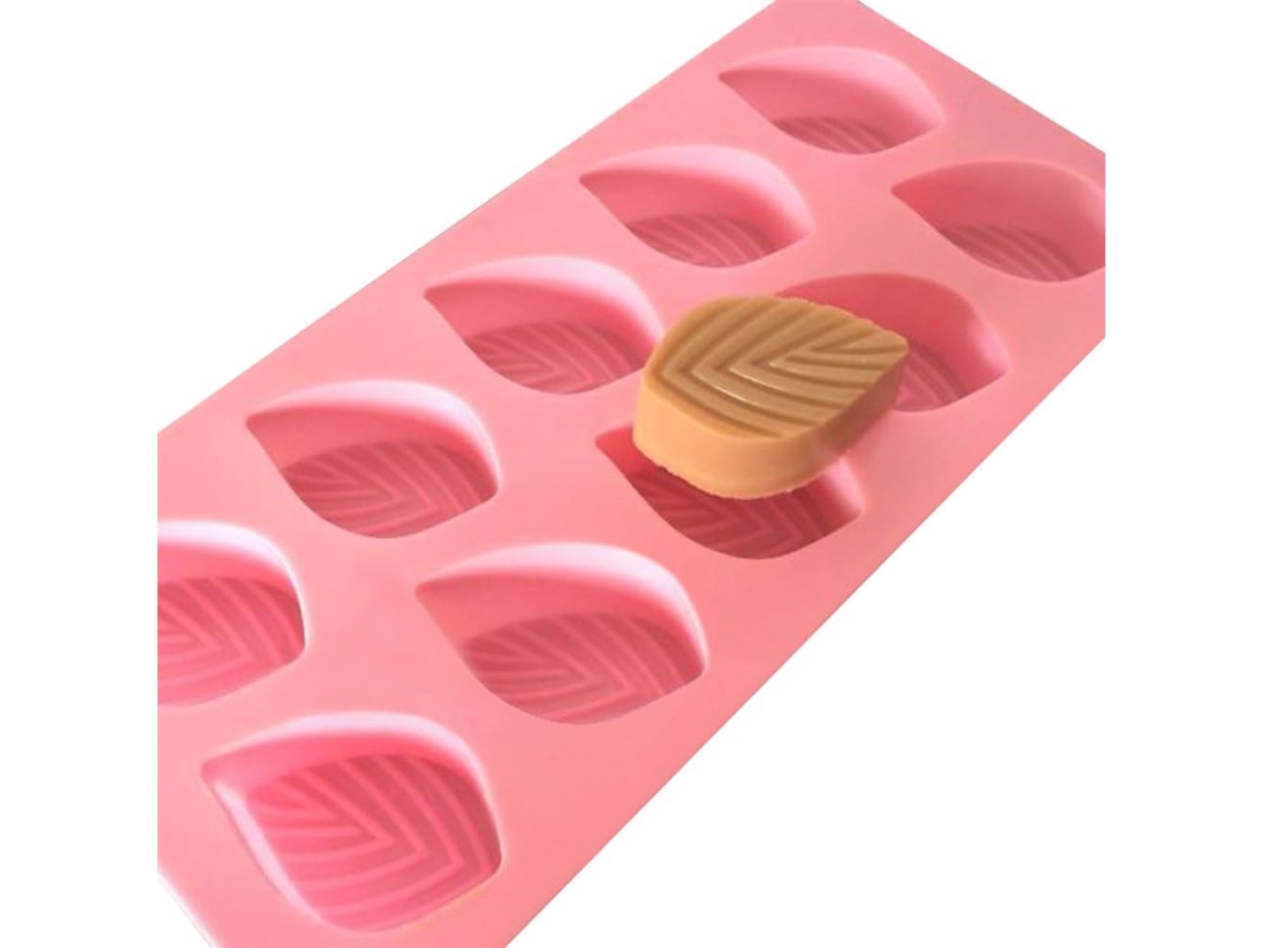 Moldes de silicona con forma de hoja, molde para chocolate, molde para pasta de azúcar y molde para hornear (rosa)