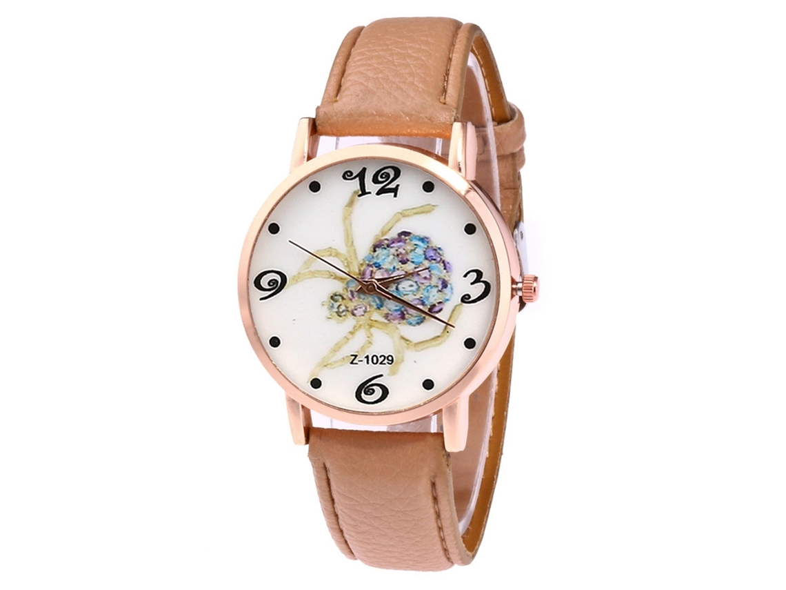 Reloj De Cuarzo Unisex Con Correa De Cuero Pu Y Dial De Araña Casual (café Claro)