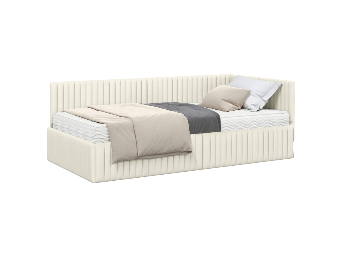 Syfax™ Estructura De Cama Esquina Con Colchón 2 Pcs Crema Terciopelo