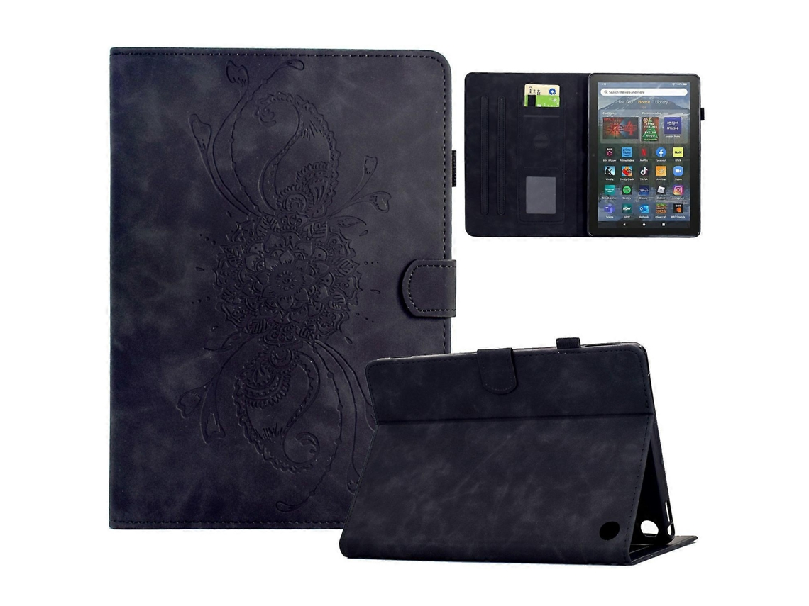 Funda de piel con estampado de mandala y ranuras para tarjetas para Amazon Fire HD 8 (2020), color negro (2022)