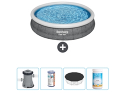 Piscina hinchable redonda Fast Set BESTWAY - Estampado ratán - 366 x 76 cm - Bomba incluida Filtrar - Cubrir - Cloro