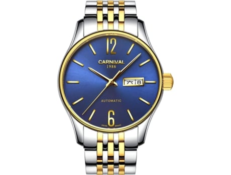 VEANXIN Reloj de pulsera de acero inoxidable con cuerda automática para hombre con fecha de 40 mm-Azul dorado