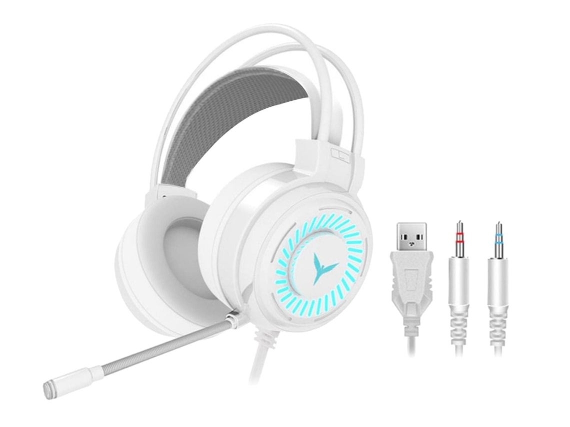 Auriculares para Juegos con Micrófono Auriculares para PC con Luz Led y Estéreo 4D Blanco YEMAESRE