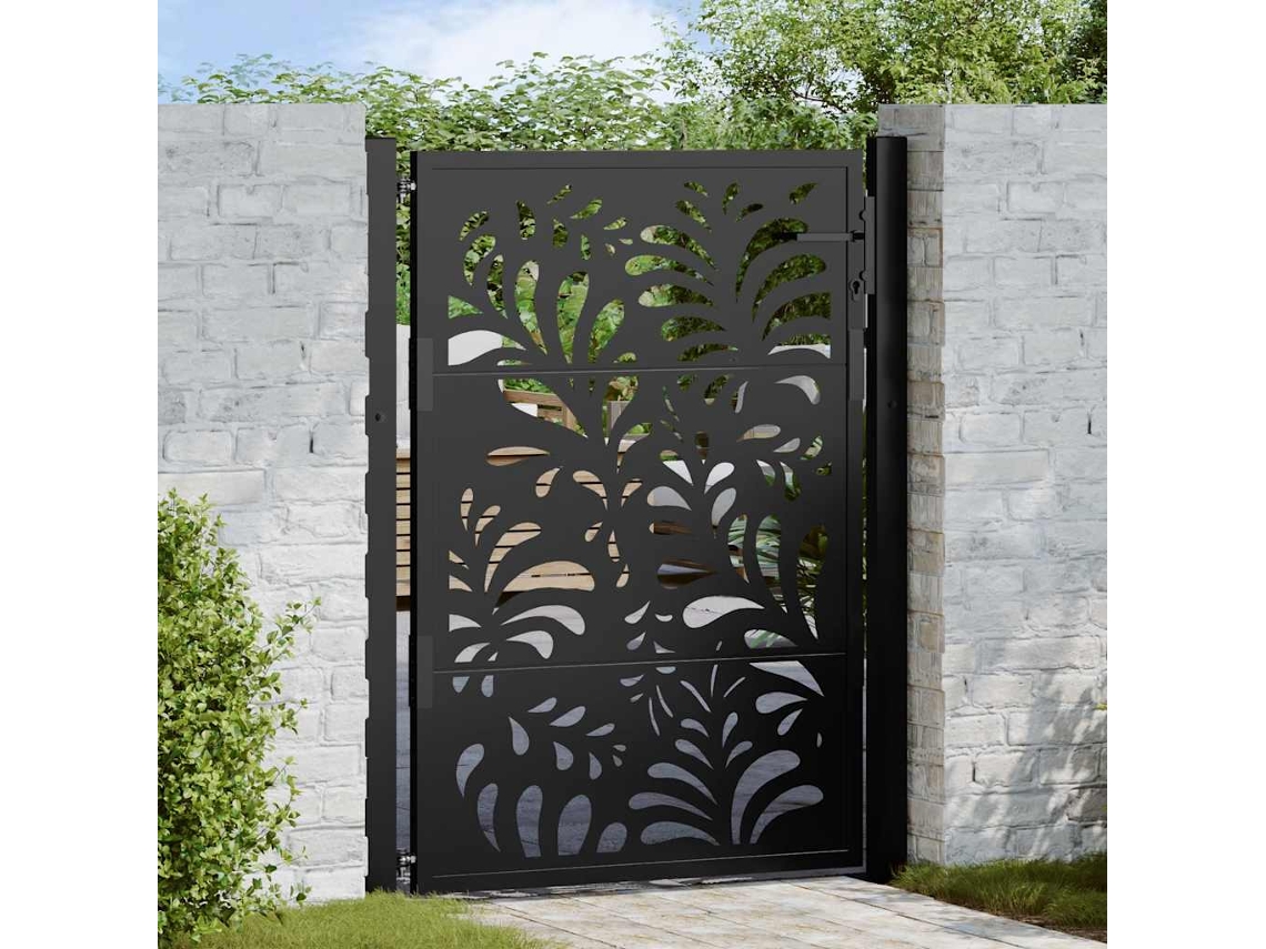 Puerta de jardín de 105 x 130 cm, diseño ondulado de acero negro Wsd247972 Lovely Home