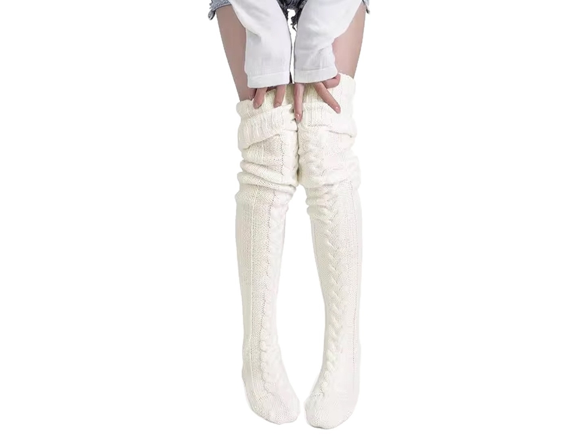Calcetines Por Encima De La Rodilla, Calcetines De Punto Cálidos Hasta La Rodilla, Medias De Invierno Cómodas (beige) Cuich
