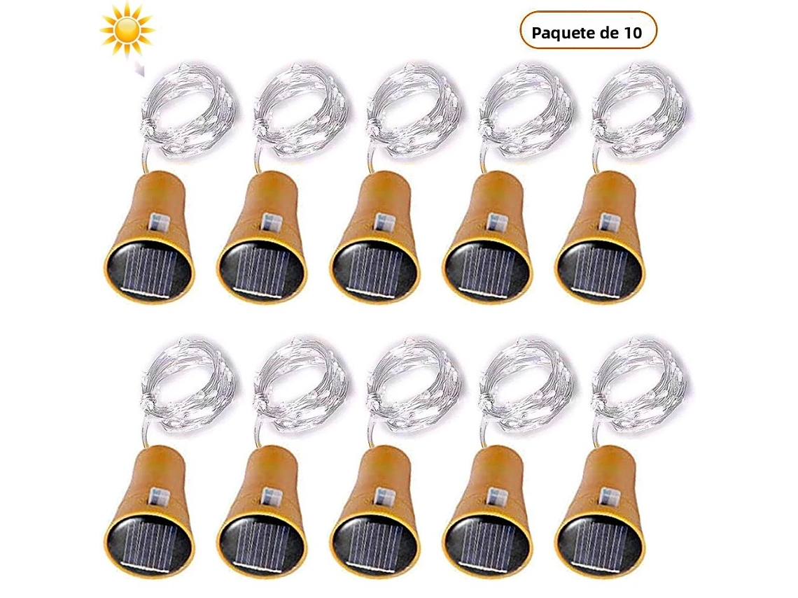 (10 Cuentas Led Blancas De 2m20) Lámpara De Botella De Vino Con Energía Solar, Diseño De Tapa De Botella De Cobre.