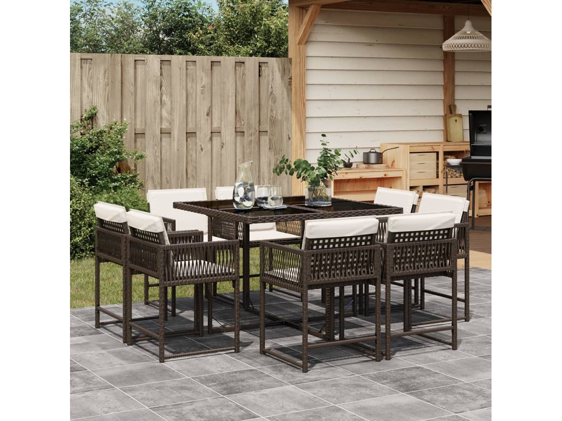 Juego de comedor de jardín de 9 piezas con cojines de mimbre marrón de DKD Home Decor