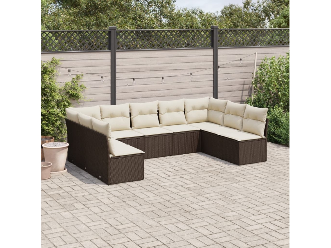 Conjunto de sofá de jardín de 9 piezas con cojines de mimbre marrón DKD Home Decor