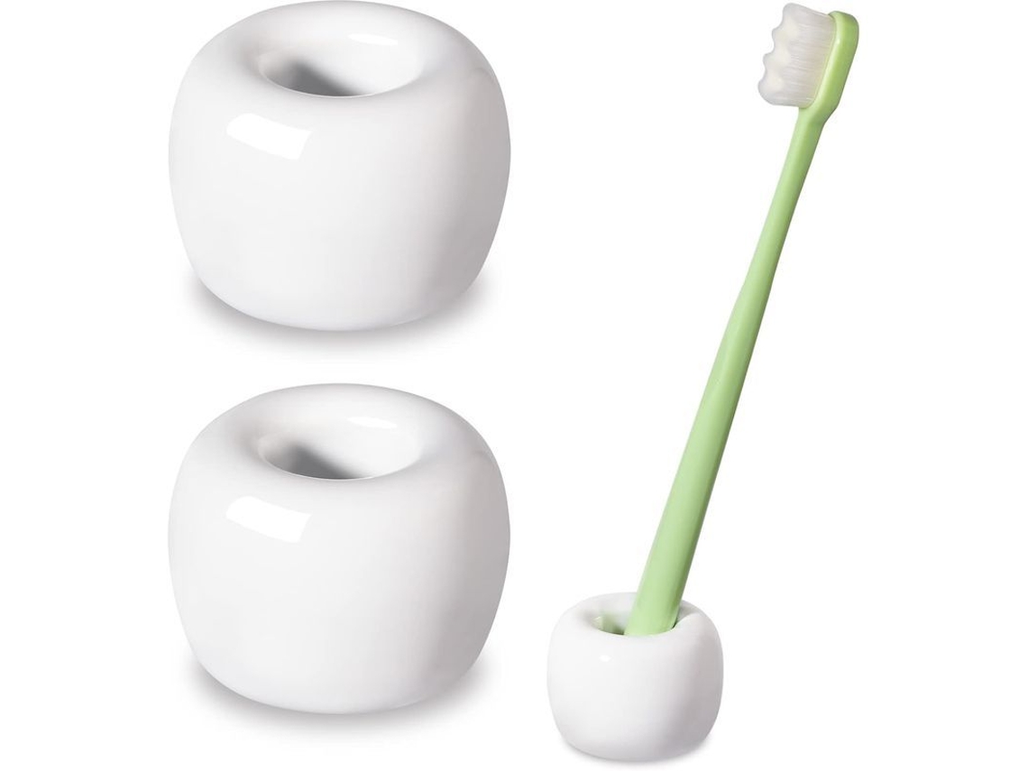 Elegante Mini Soporte De Cerámica Para Cepillos De Dientes Para Baño, Blanco, 2 Unidades.