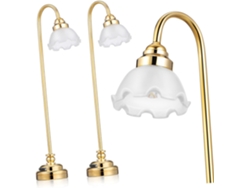 Lámpara De Mesa Miniatura Para Casa De Muñecas De 2 Piezas Con Diseño Floral Dorado, Iluminación Inalámbrica, Decoración