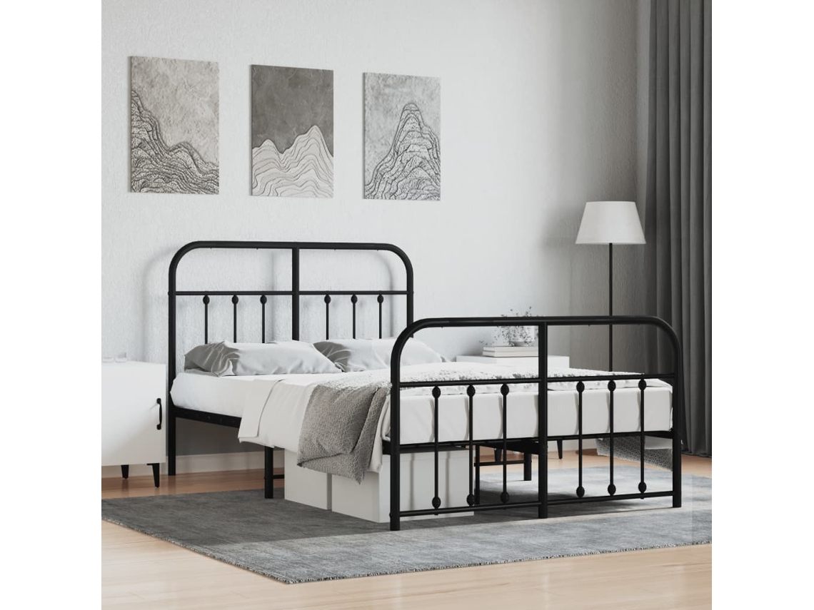 Estructura Cama Sin Colchón Con Estribo Metal Negro 120x200 Cm