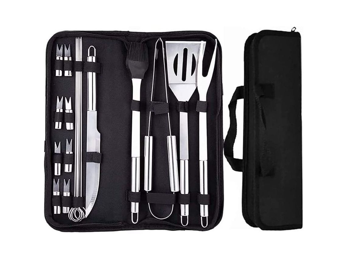Kit De Barbacoa De 18 Piezas, Utensilios De Acero Inoxidable, Pinzas, Tenedor Y Brochetas Para Barbacoas Al Aire Libre Y De Viaje.
