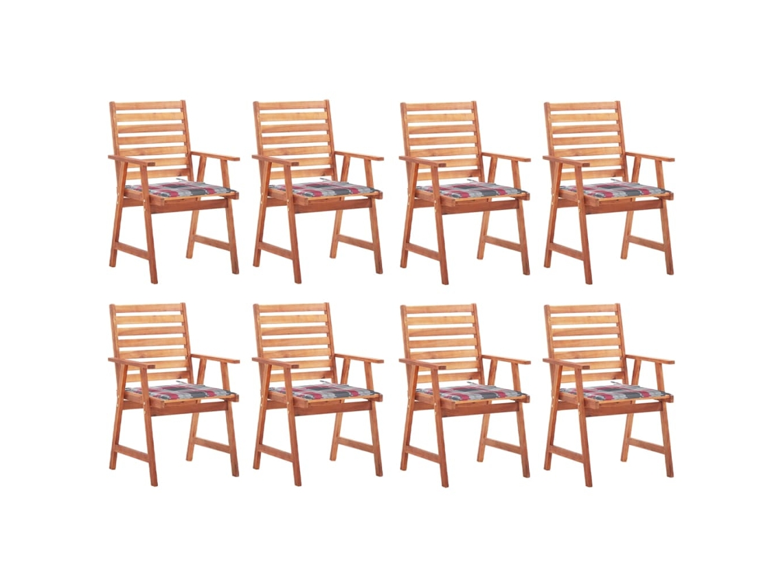 Sillas de comedor de jardín DKD Home Decor de 8 piezas con cojines de acacia maciza