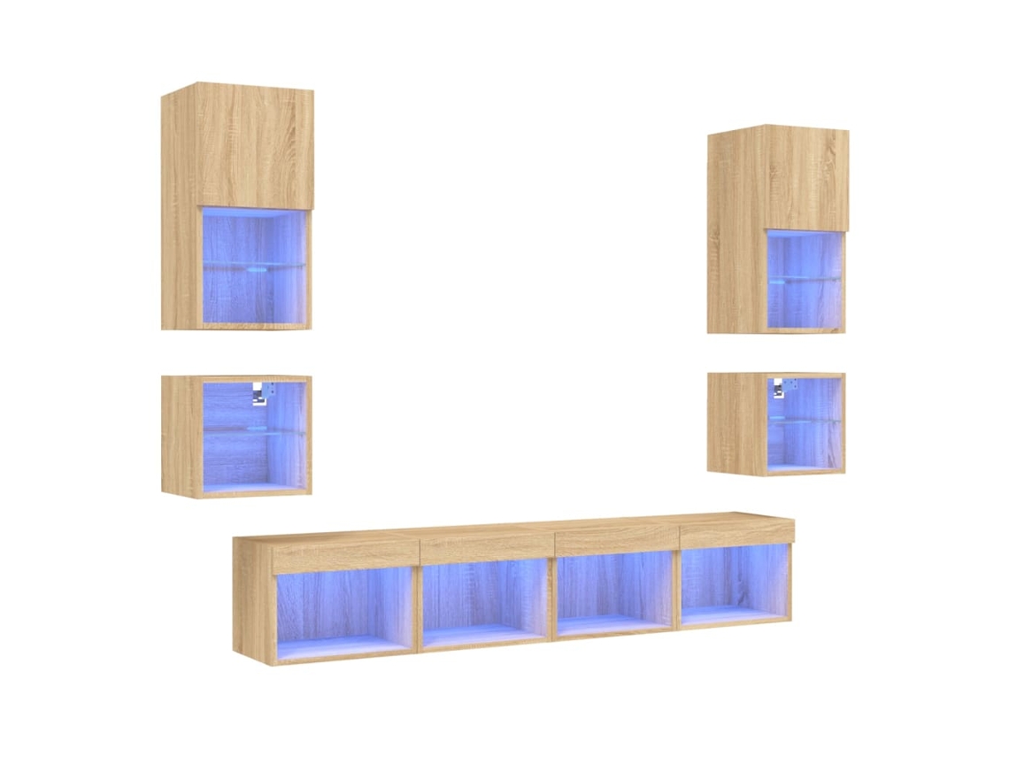 Maison Exclusive - Muebles Tv Pared Con Led 8 Pzas Madera Ingeniería Roble Sonoma