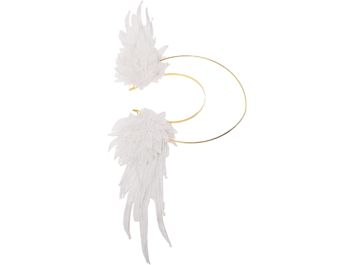 Tiara branca com auréola de anjo e lua, tiara feminina, acessório de fantasia para o Halloween.