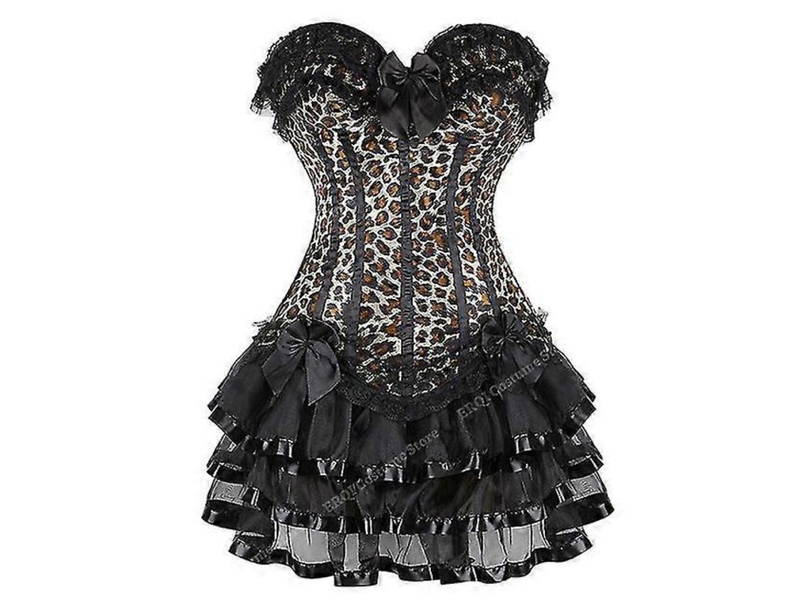 Conjunto De Corsé Sexy Para Mujer, Tallas S-6xl, Con Falda Tutú, Lazo De Corsé, Poliéster, Elastano.